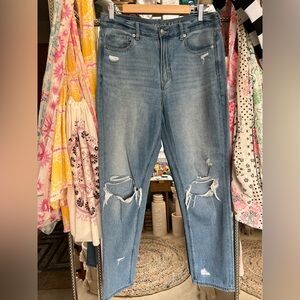 American Eagle Outfitters Light Wash Distressed Mom Jeans